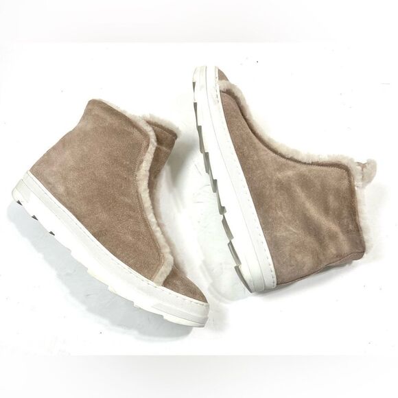 Joyks Suede Real Fur Lined Taupe Ankle Booties - Picture 5 of 12